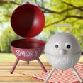 thumbnail image 5 of Smoky Ashtrays, Set of 2, Lidded Dome, Red and White, BBQ Grill Party Style, Lacquered Iron, 7.75 Inches, 5 of 11