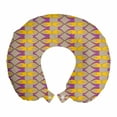 thumbnail image 1 of Abstract Travel Pillow Neck Rest, Quirky Modern Scrolling Bows Pattern Ornamental Chained Forms Pattern, Memory Foam Traveling Accessory Airplane and Car, 12", Mustard Purple and Tan, by Ambesonne, 1 of 2