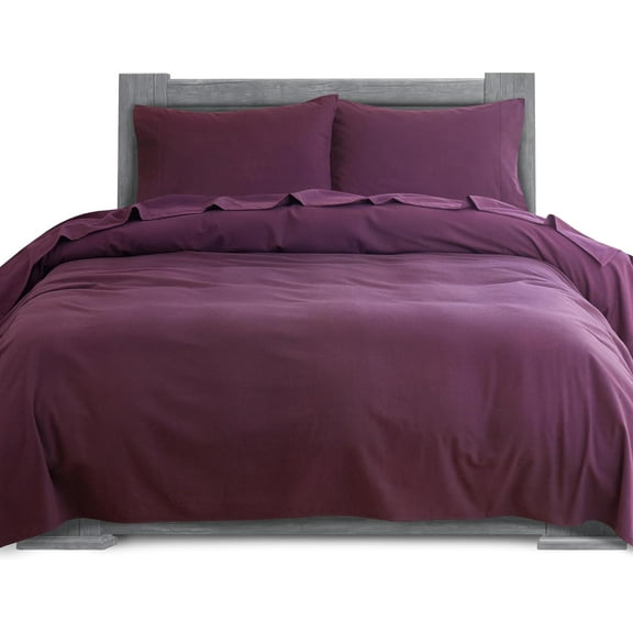 100% Cotton Flannel Sheets Set - Flannel Sheets Full, 4-Piece Flannel Bed Sheets - Lightweight Bedding, Brushed for Extra Softness,Warm, Breathable, 16" Deep Pocket King, Purple