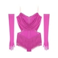 thumbnail image 6 of SiiRoh Women 2 Pieces Latin Dance Outfit Tassel Samba Salsa Jazz Dance Leotards Bodysuit with Gloves Hot Pink XL, 6 of 7