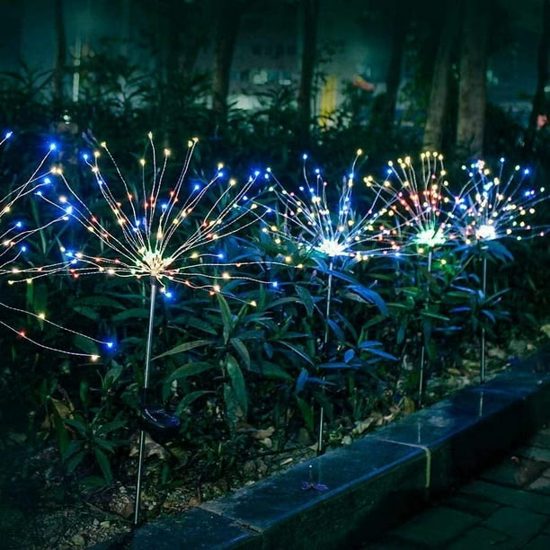 Outdoor Solar Garden Lights 120 Led Powered Decorative Stake Landscape Light Diy Flowers Fireworks Stars For Walkway Pathway Backyard Christmas Party Decor 4 Pack Mulit Color Com