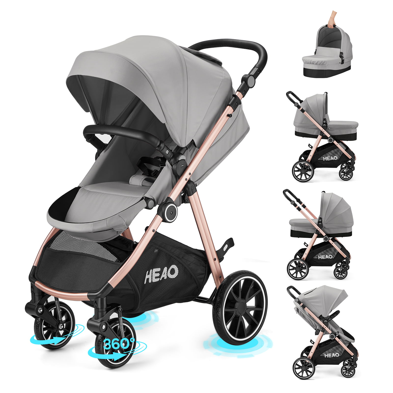 Black 3 in 1 Baby Stroller 3 in 1 Tricycle Baby Walker High Landscape Stroller Folding Strollers Baby Trolley Baby Pram for Baby 0-36 Months