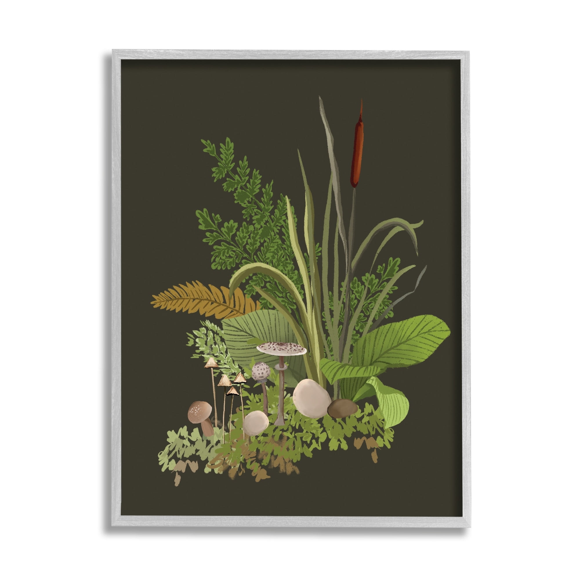 Stupell Industries Natural Forest Floor Botanical Arrangement Mixed Mushrooms Ferns Graphic Art Gray Framed Art Print Wall Art, Design by House of Rose