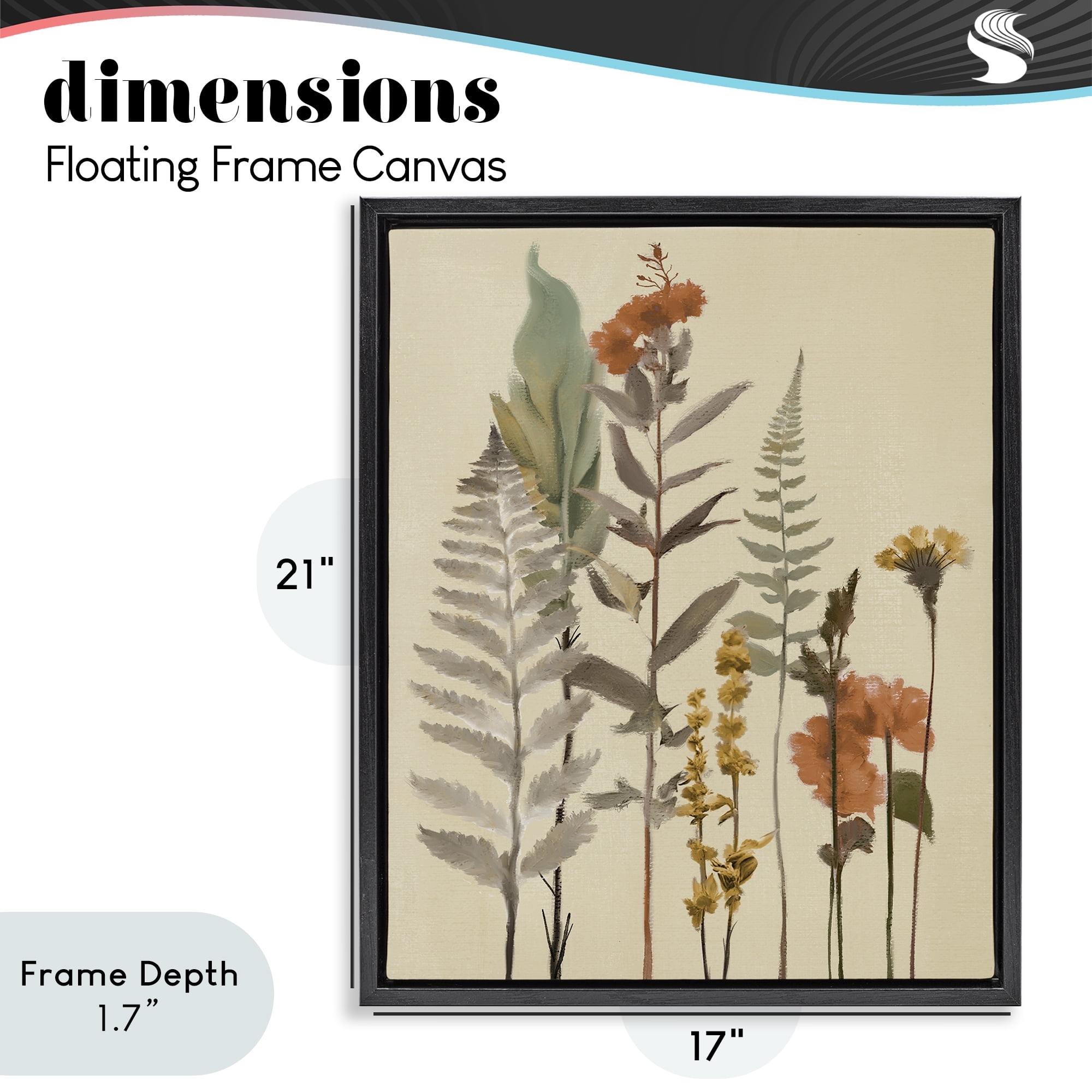 Stupell Industries Fall Botanicals and Ferns Black Framed Floater Canvas Wall Art, design by Elizabeth Medley