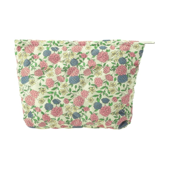 Unique Bargains 1 Pc Quilted Flowers Makeup Bag Pink Polyester