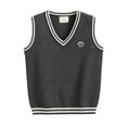 thumbnail image 4 of FAOWME Kids Boys Knitted Vest Sleeveless V Neck Print Color Block Warm Lightweight Sweater Top For Autumn Winter Daily Wear,Dark Gray,11-12 Years, 4 of 5