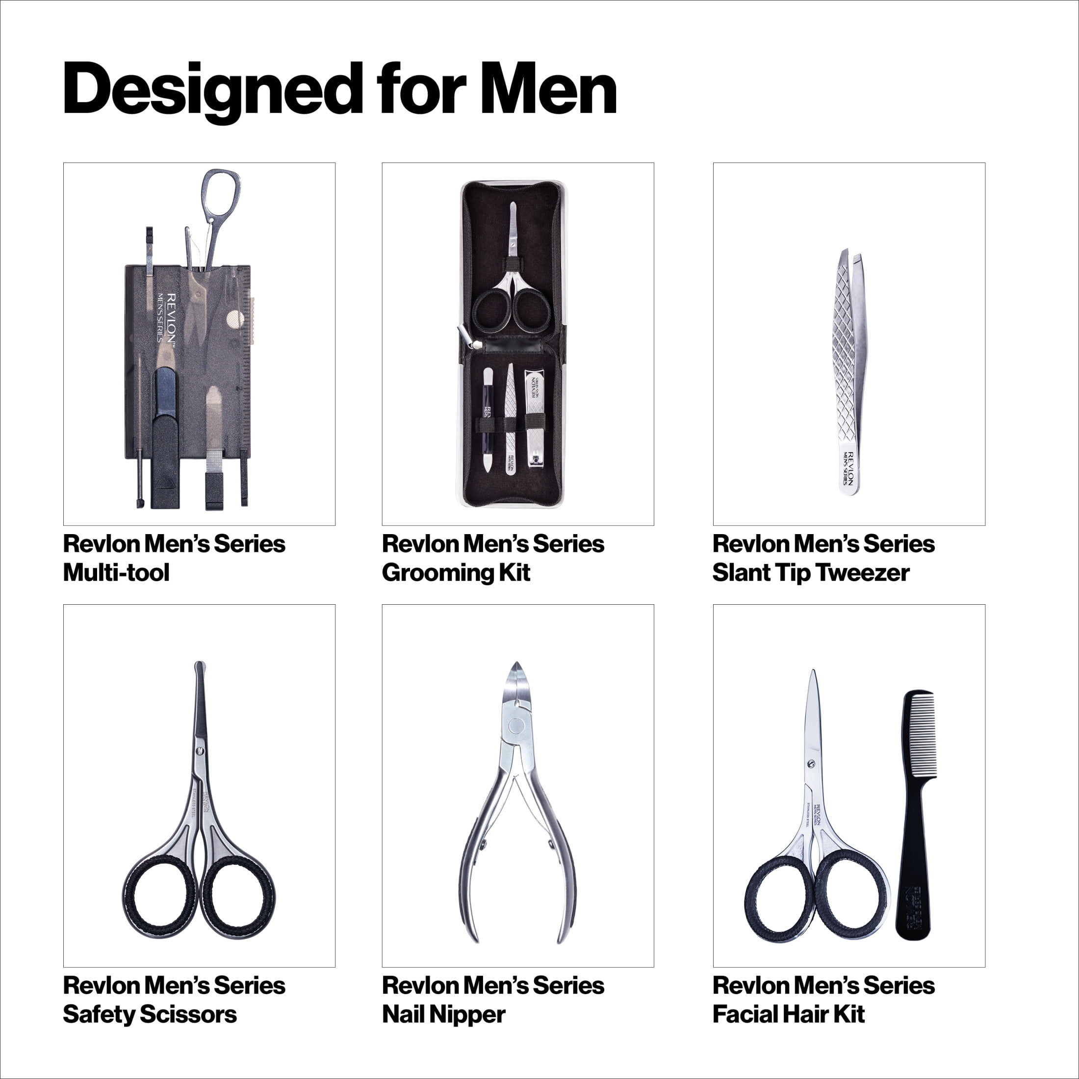 (2 pack) PR REV Revlon Men's Grooming Kit, Nail & Facial Hair Care Travel Kit, 5 Pieces