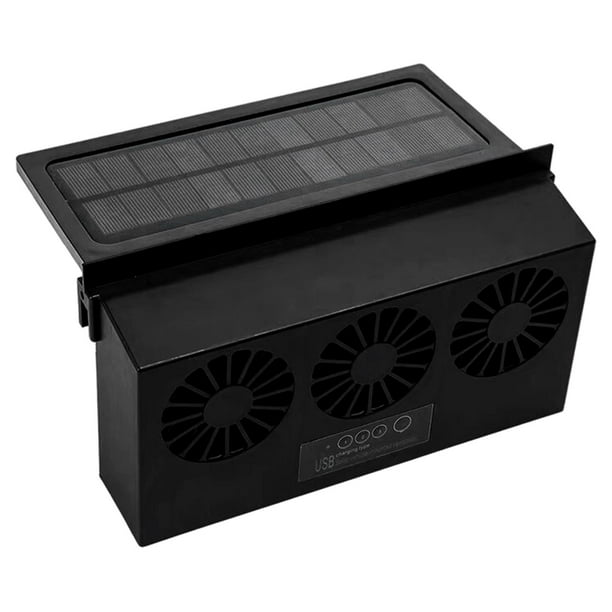 Ventilador con energía Solar, ventilador de , carga USB, 5W, tres conductos, portátil, 3 ventiladores, purificadores de circulación de Negro sin batería Sunnimix Ventilador de escape del coche