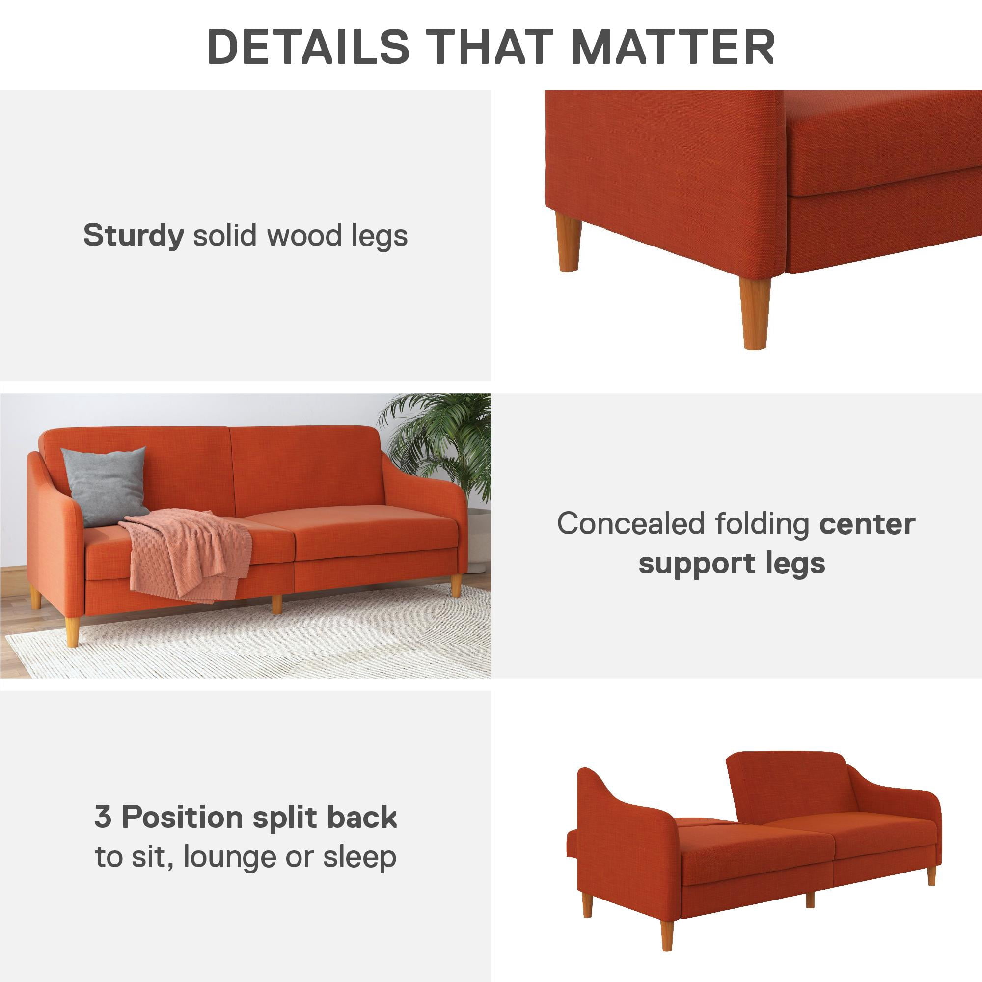 DHP Jasper Coil Futon, Burnt Orange Linen