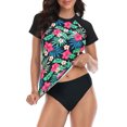 thumbnail image 4 of LRD Women's Short Sleeve Rash Guard Shirts UPF 50 Swim Shirt Black Tropical Floral XXL, 4 of 6