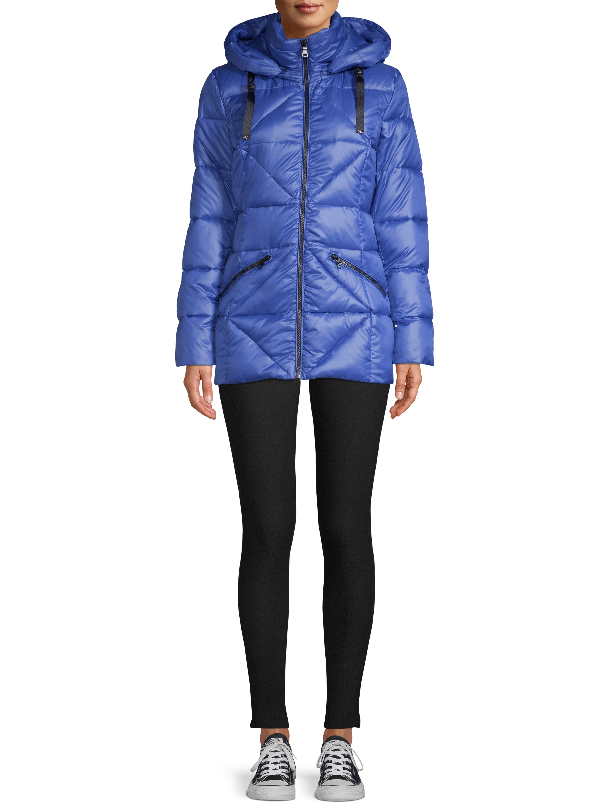 Kendall + Kylie Women's Shiny Long Puffer with Bold Zipper Detail - image 2 of 6