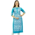 thumbnail image 3 of Phagun Kurta Droite Bleue de Designer pour Femme, Manches 3/4, Kurti Décontractée Imprimée-26, 3 of 5