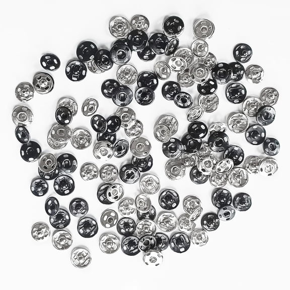 Sewing Snaps Kit 160 Sets - 8.5mm(11/32") & 10mm(3/8") Metal Sew On Snap Fasteners, Black and Silver Press Stud Buttons for Clothing, Jackets, Shirts, DIY Crafts
