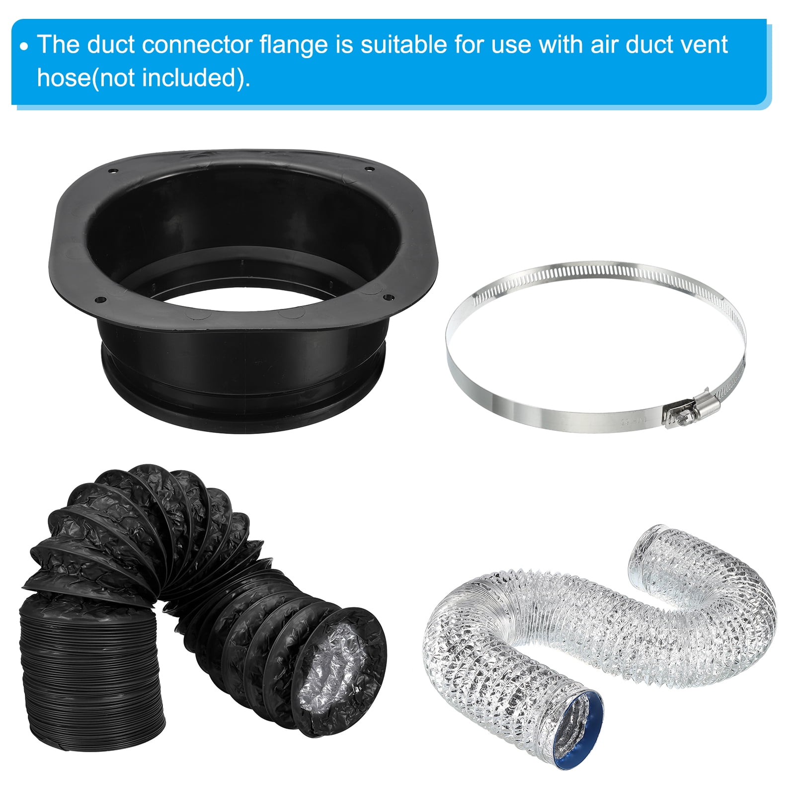 Uxcell 6" Duct Connector Flange 2 Pcs Dryer Vent Wall Plate Square to Round with Clamp for Air Cooling Ventilation Black