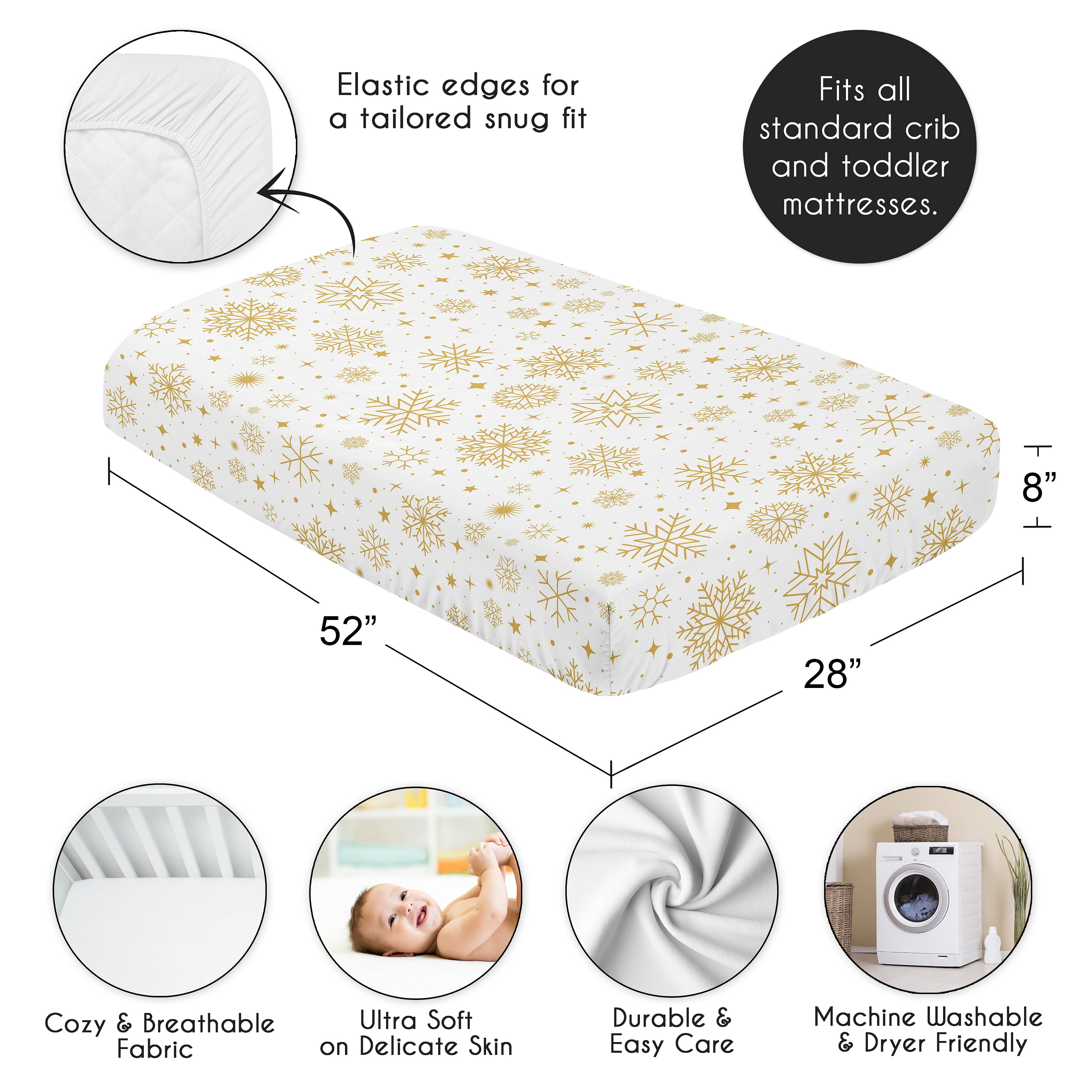 Sweet Jojo Designs Christmas Snowflakes Holiday Boy, Girl, Unisex/Gender Neutral Fitted Crib Sheet