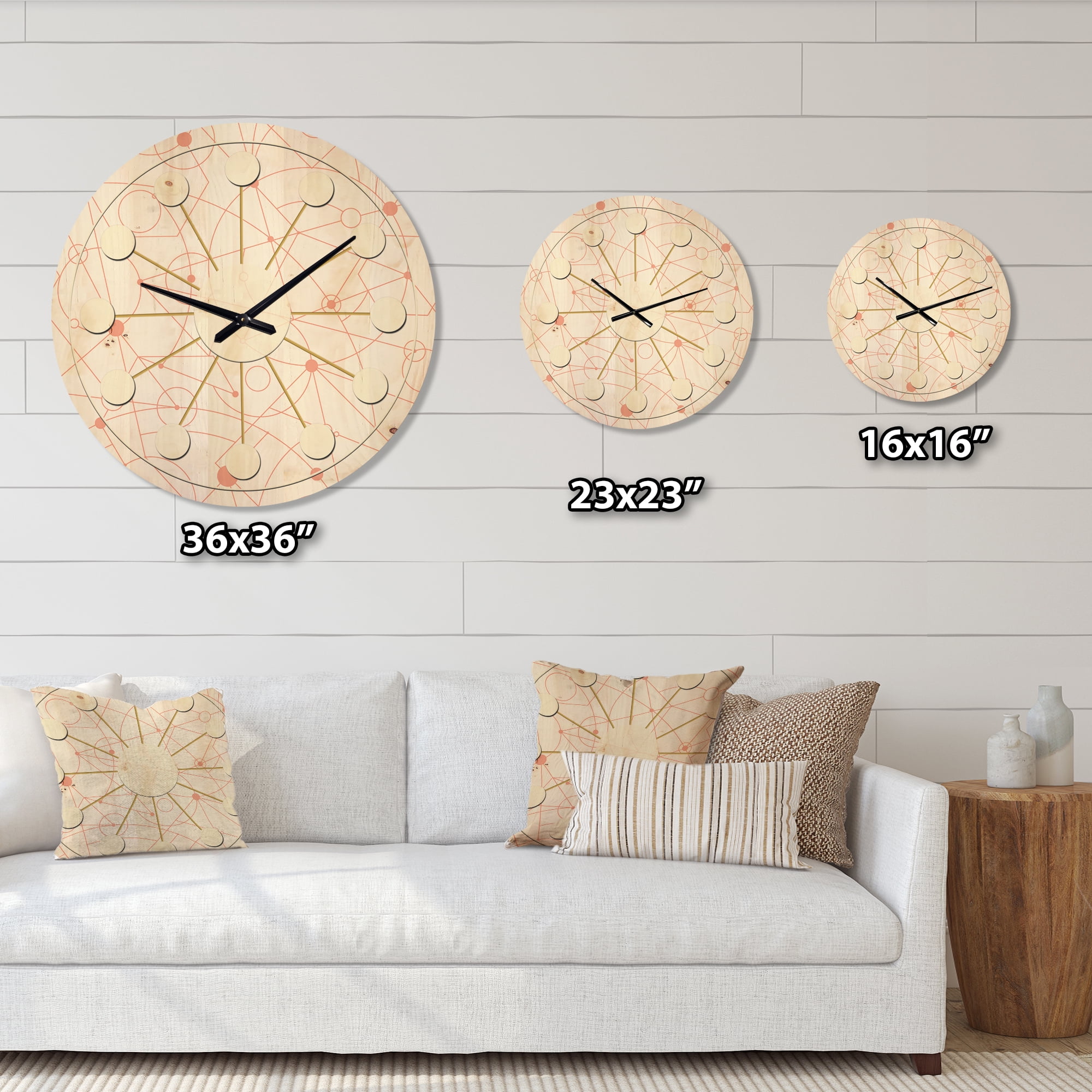 Designart 'Geometrical Retro Grid V' Mid-Century Modern Wood Wall Clock