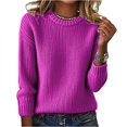 thumbnail image 2 of Women's Fashion Casual Loose Pullover Solid Color Round Neck Long Sleeve Knit Sweater for Fall and Winter, Comfortable and Versatile, Ideal for Everyday Wear,Hot Pink,Size L, 2 of 6