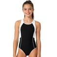 thumbnail image 2 of Girl Swimsuit Tankini Ruffle Hem Color Block Comfort Coverage Upf 50+ Protection Girls One Piece Swimsuit Bathing Suit Adjustable Strap Swimwear, 2 of 5