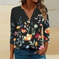 thumbnail image 6 of Ounisa 3/4 Sleeve Tops for Women Summer Notched V Neck Printed T Shirts Casual Cute Three Quarter Length Dressy Blouses, 6 of 6