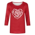 thumbnail image 2 of 3/4 Length Sleeve Tops for Women Cute Hearts Printed Valentines Day Holiday Tees Long Sleeve Crewneck T-shirts (5XL, Red #B), 2 of 5