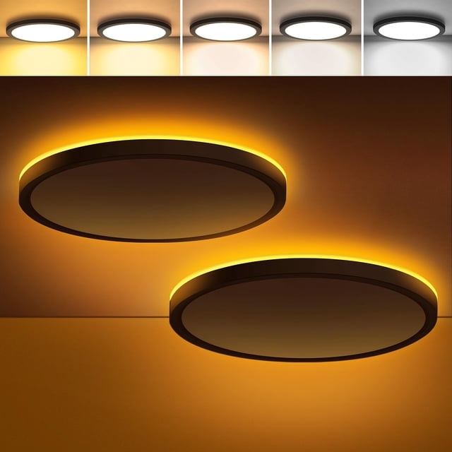 Brightever Black LED Flush Mount Ceiling Lights with Night Light, 12 Inch 2 Packs, 24W 2400LM Ceiling Light Fixtures, Dimmable &