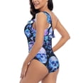thumbnail image 4 of Goofa Skull blue crystal flower Pattern Women's One Piece Swimsuits Tummy Control Bathing Suits Asymmetric One Shoulder Swimwear-Medium, 4 of 6