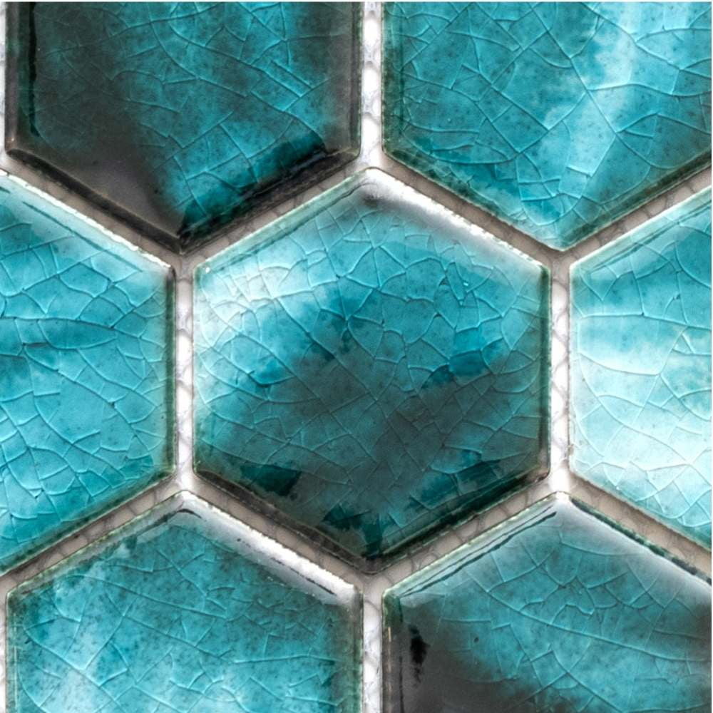 The Tile Life Agate 2 in x 2 in Hexagon Azules Glossy Porcelain Mosaic Wall Tile 1 Sheet