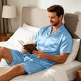 thumbnail image 5 of Resicozy Men Satin Silk Pajamas Sets Short Sleeve Sleepwear Button-Down PJs Sets 2 Pieces Loungewear with Pockets Light Blue 3XL, 5 of 5