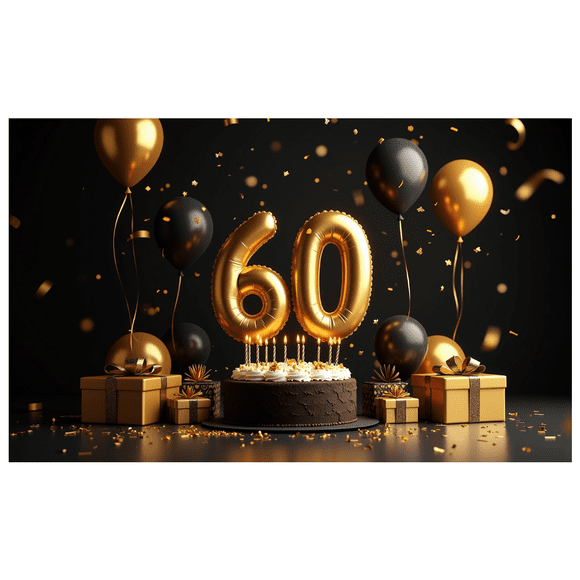 Glamorous 60th Birthday Background Banner Gold Black Party Decor Balloons Gifts Cake Photo Props Party Supplies Birthday Decoration