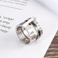 thumbnail image 2 of PAMTIER Women's Stainless Steel Roman Numerals 3 in 1 Ring Black Shell Inlay Rotatable Trinity Wedding Band Silver Size 9.75, 2 of 5