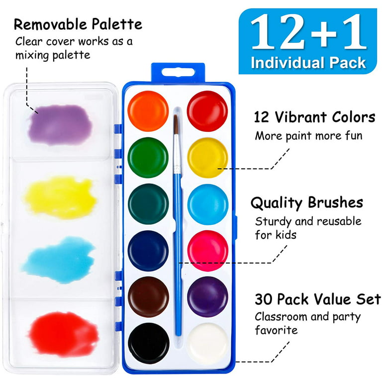 Shuttle Art 12 Colors Watercolor Paint Set Bulk, 60 Pack, Watercolor Paint Set with Paint Brushes for Kids and Adults, Washable Paint for Classroom, P