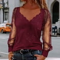 thumbnail image 2 of WTXUE Sequin Tops for Women Shell Trim V Neck Mesh Long Sleeve Blouses Glitter Party Mardi Gras Shirts Sparkly Slim Fitted Shirt Elastic Flowy Tops Elegant Dressy Casual Blouses Wine Xl, 2 of 8