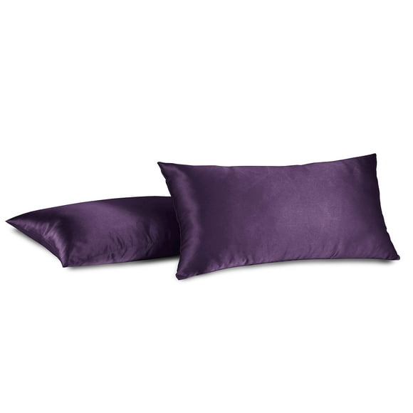 Aiking Home 100% Polyester Bridal Satin Luxury Pillowcases – Set of 2 Invisible Zipper Pillowcases - Machine Washable - (Standard 20x26 inch, Eggplant)