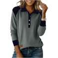 thumbnail image 5 of Vinsonshop Long Sleeve Polo Shirts for Women Casual Color Block Collared V Neck Button Up Ribbed Knit Tops Fall Clothes Dark Gray XXL, 5 of 6