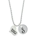 thumbnail image 1 of Delight Jewelry Silvertone Large Happy Birthday Heart Silvertone Script Initial Disc - S - Charm Necklace, 20"+3", 1 of 4