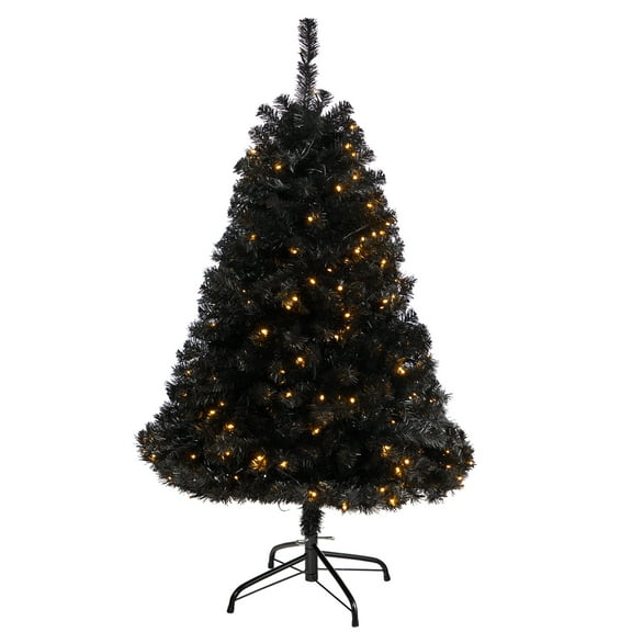 Nearly Natural 4' Black Artificial Christmas Tree Prelit 170 Clear LED Lights
