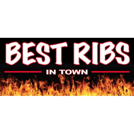 GHP 2'x4' Best Ribs In Town Straight Cut Edges Vinyl Banner Sign with Metal