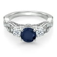 thumbnail image 2 of Gem Stone King 925 Sterling Silver Blue Sapphire White Topaz and White Moissanite Engagement Ring for Women (1.65 Cttw, Gemstone September Birthstone, Round 6MM and 3MM, Size 8), 2 of 4
