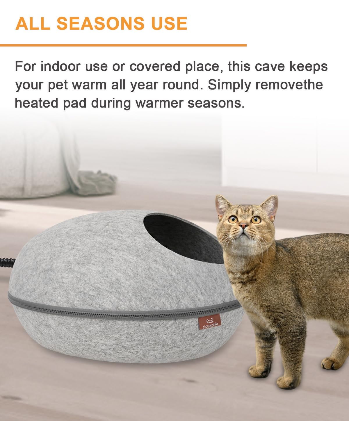 Clawsable Heated Cat Bed for Large Cats 19 Detachable Cave Heated Pet Bed with Time Temp Adjustable Pet Heating Pad for Indoor Cat Electric Cat Bed Heater Warmer for Kitten Senior