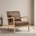 thumbnail image 2 of PAPROOS Mid-Century Modern Accent Chair, PU Leather Arm Chair with Wood Frame and Pillow, Upholstered Armchair Comfort Reading Chair Lounge Chair for Living Room Bedroom Sunroom, Brown, 2 of 11