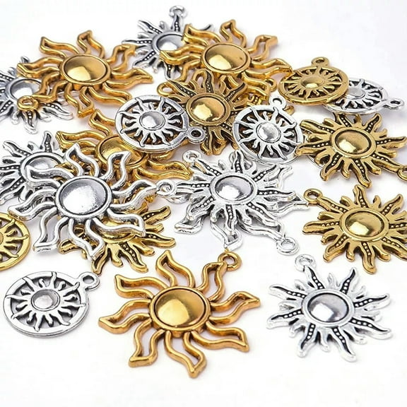 U8MO Assorted Sun Pendants Antiqued Silver Gold Celestial Mixed Charms Set 6pcs