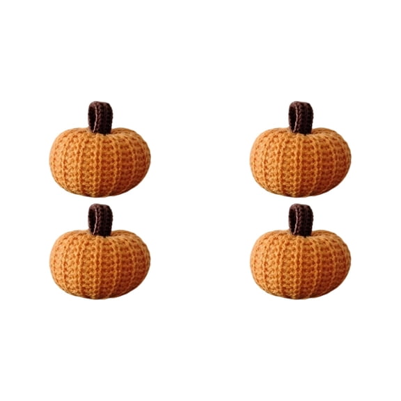Kjfeif Set of 4 Hand Knitted Crochet Pumpkin Figurines, Soft Rustic Farmhouse Tabletop Decor for Halloween Fall Thanksgiving, Mantel Shelf Display, Cozy Autumn Ornament