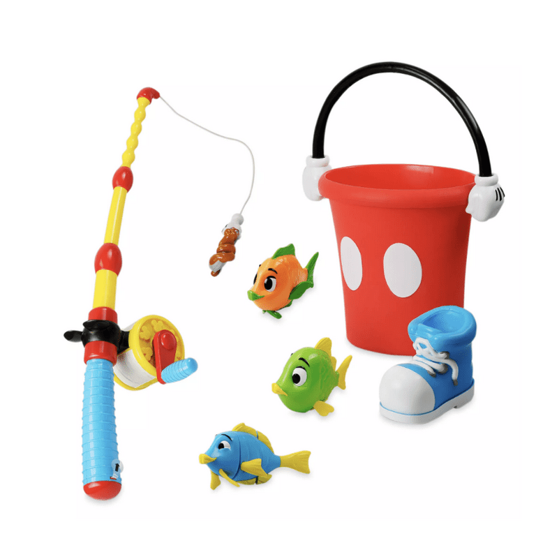 HTF-Disney Store Mickey Mouse Magnetic Fishing Play Set Toy Rod Bucket Fish-NIP