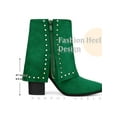 thumbnail image 4 of BLISSFUL STEP Women's Boots Studded Faux Suede Pointed Toe Chunky Heel Zipper Booties Green 9.5, 4 of 6