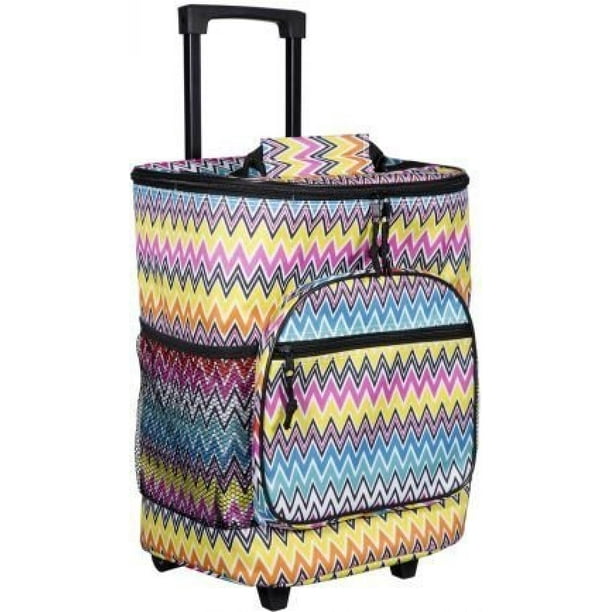 Colorful Zig Zag Print Insulated Rolling Cooler Bag with Telescoping