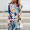 thumbnail image 2 of TSADFHJI T-Shirt à Manches Longues pour Femmes, Coupe Ample, Imprimé Printemps et Automne, Col Rond, Manches Raglan Courtes, devant et derrière, TTTG Bleu Clair, 2 of 5