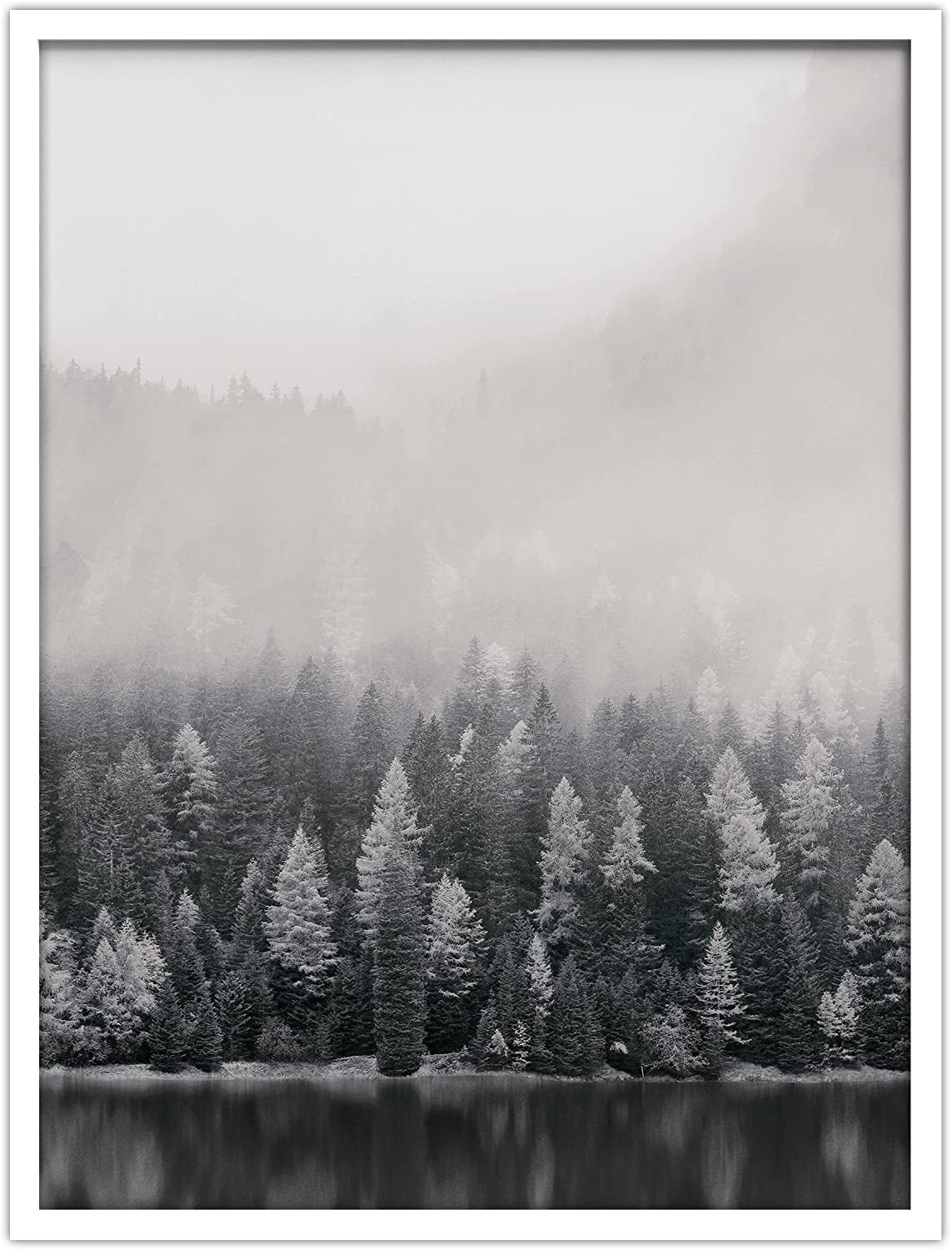 PixonSign Framed Wall Art Print Fog Covers Top of Forest Trees Nature