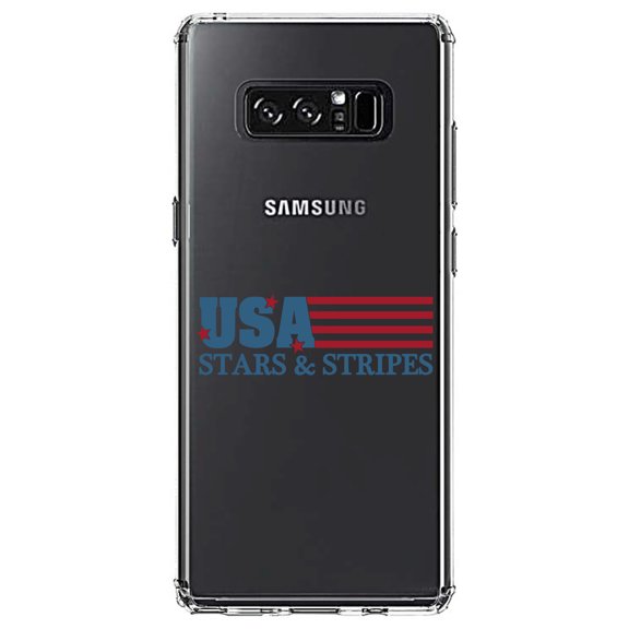 DistinctInk Clear Shockproof Hybrid Case for Samsung Galaxy Note 8 - TPU Bumper Acrylic Back Tempered Glass Screen Protector - USA Flag Stars & Stripes