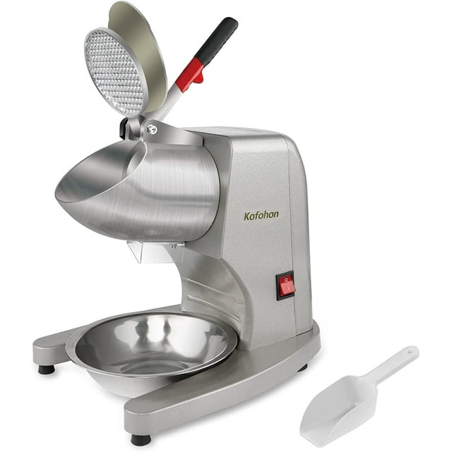KOFOHON Electric Ice Shaver,Shaved Ice Machine Strong Powerful For Home&Commercial Use,Steel Ice Crusher With Dual Blades&Lips,Higher Ice Outlet for Plate,Bowl&Cup etc.,300W/2200rpm/100kgs/hrs.