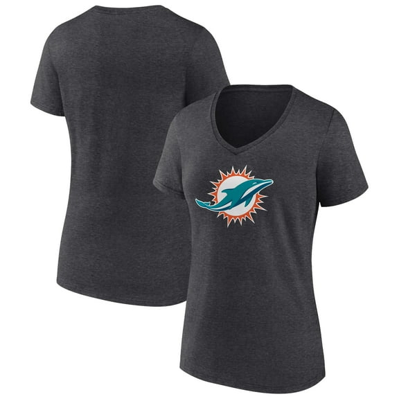Women's Charcoal Miami Dolphins Primary Team Logo V-Neck T-Shirt